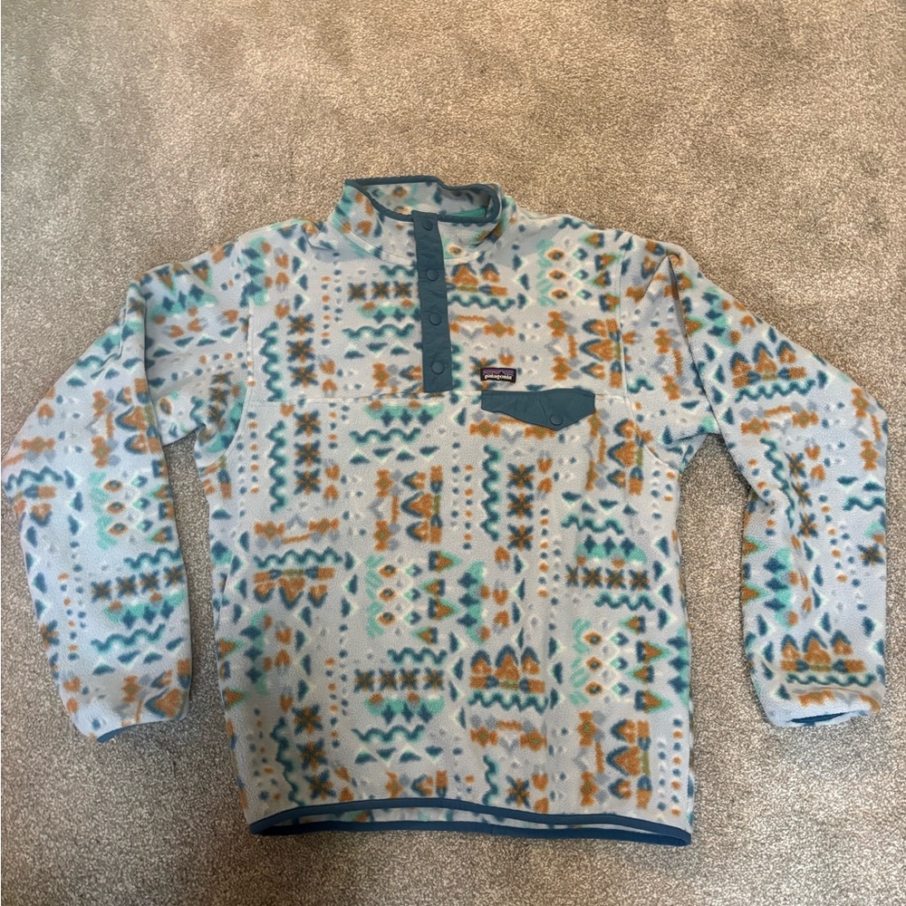 Patagonia Synchilla Fleece Pullover - Teal, Blue & Mustard Print